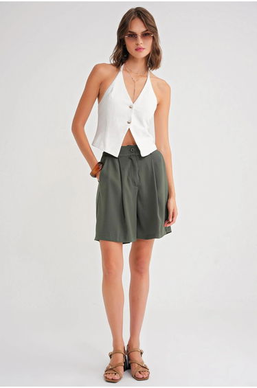 Mixray High Waist Buttoned Pocket Shorts