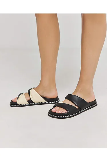 Twist Leather Footbed Slider ExWide