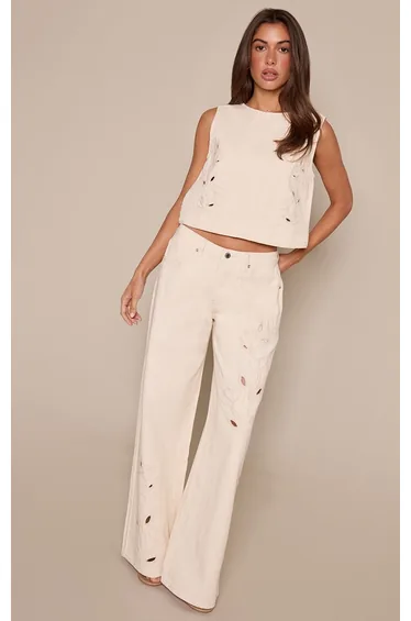 Ecru Embroidery Detail Denim Tabard Top