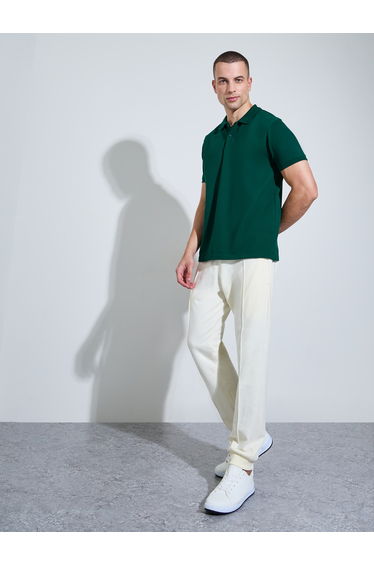 Men Cream Solid Slim Fit Cuffed Joggers