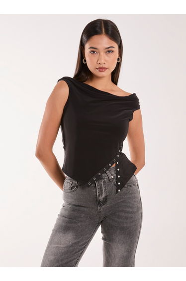 Slinky Off Shoulder Popper Split Top