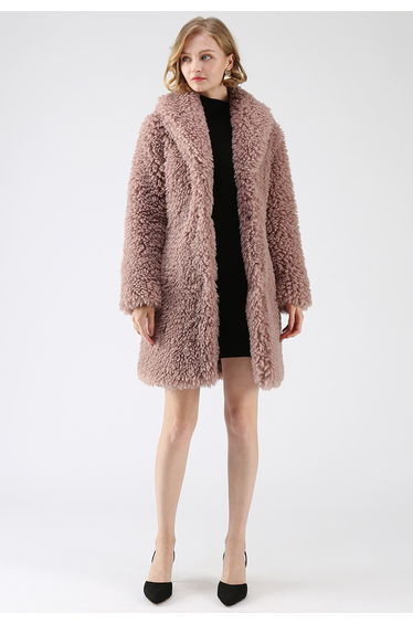 Feeling of Warmth Faux Fur Longline Coat in Mauve