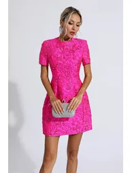 Astrid Pink Jacquard Floral Mini Dress - 2