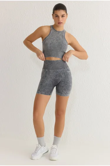 Anthracite Seamless Washed Knitted Sports Shorts/Short Tights