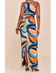 Multi Abstract Print Chiffon Maxi Skirts - 2