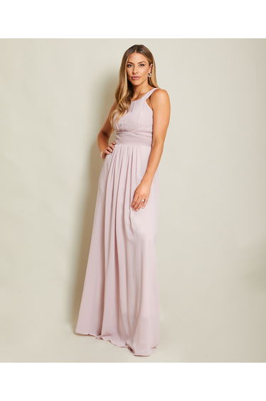 Pleated Front Chiffon Maxi Dress
