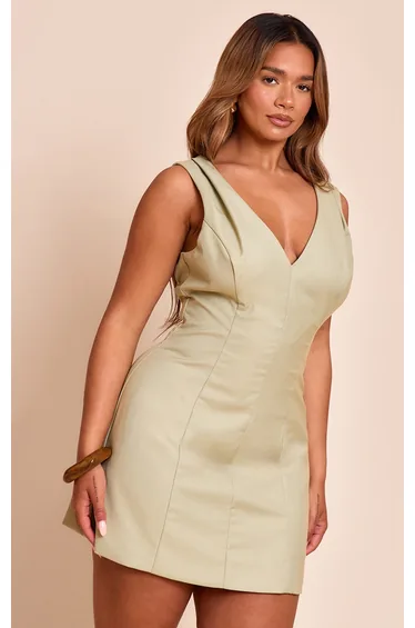 Shape Pale Lime Tailored Plunge Front A-line Mini Dress
