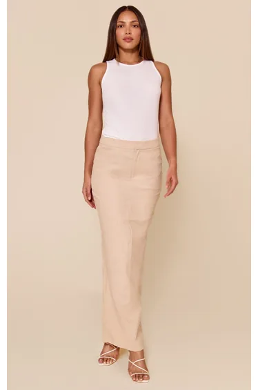 Tall Natural Premium Linen Look A Line Maxi Skirt