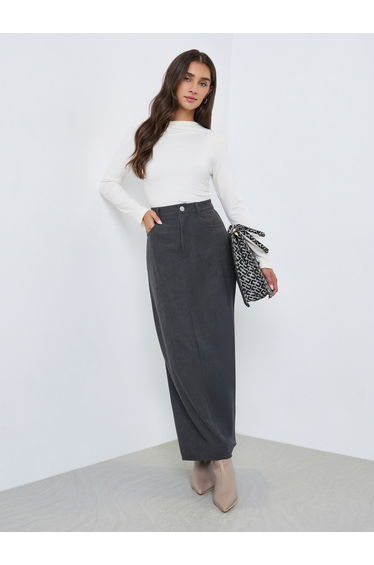 Corduroy Maxi Skirt with Back Slit