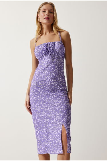 Happiness İStanbul Purple Floral Column Midi Dress