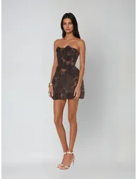 Danielle Strapless Flower Embroidered Mini Dress In Black - 1