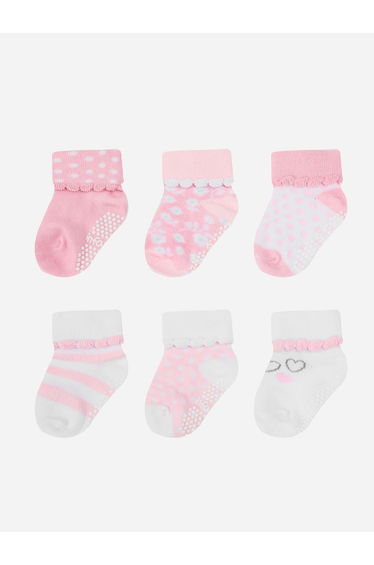 Pack of 6 - Baby Cotton Anti Slip Turn Head Socks