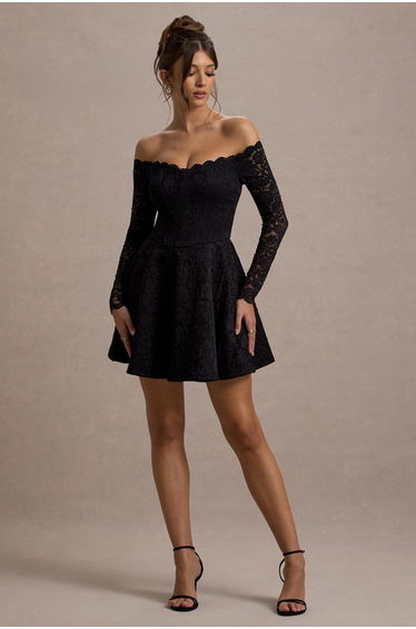 Alliste | Black Lace Bardot Dress