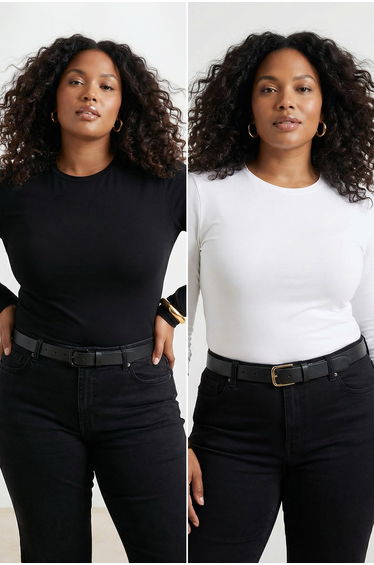 Black-white viscose ribbed knitted plus size blouse