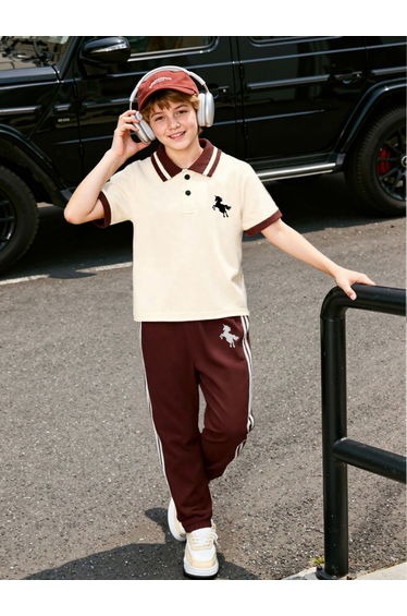 Boys Color Block Polo T-Shirt and Pants Set