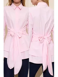 Light Pink Fitted Belt Detailed Double Skirt Woven Shirt - 3