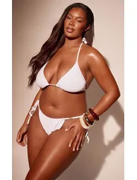 Plus White Basic Tanga Tie Side Bikini Bottoms - 1