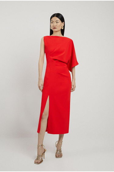 Petite Fluid Tailored Asymmetric Sleeve Maxi Dress