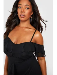 Plus Ruffle Cold Shoulder Maxi Dress - black - 3