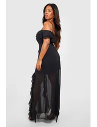 Plus Ruffle Cold Shoulder Maxi Dress - black - 1