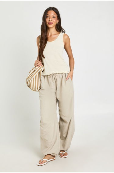 Slub Scoop Neck Vest - cream