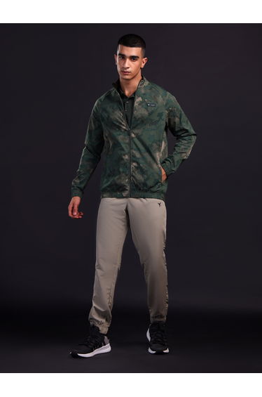 Men Camouflage Printed Mock Neck Slim Fit Jacket with TS FLEXI