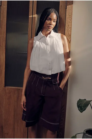 Cotton Sleeveless Puffball Shirt