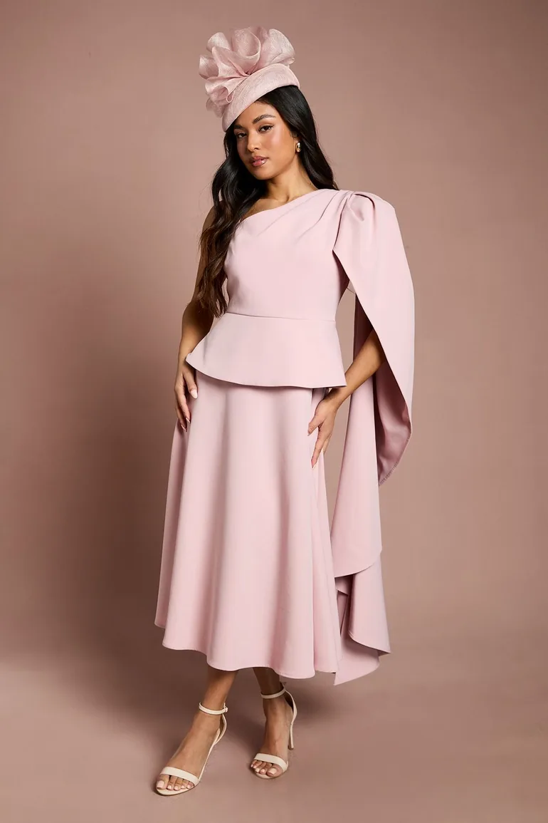 Petite Lisa Tan Shoulder Crepe Midi Dress