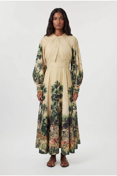 Petite Botanical Print Woven Balloon Sleeve Maxi Dress