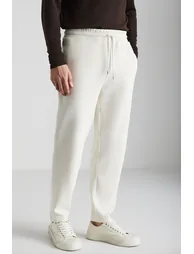 GRIMELANGE Berthola Men's Patterned Fabric Regular Fit Ottoman Quality Organic Cotton Ecru Sweatpants - 5