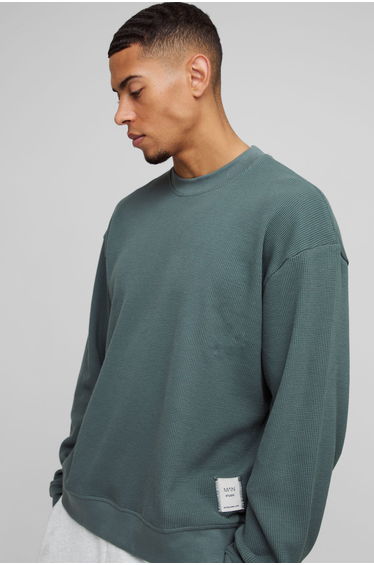 Extended Neck Boxy Man Woven Tab Waffle Sweatshirt