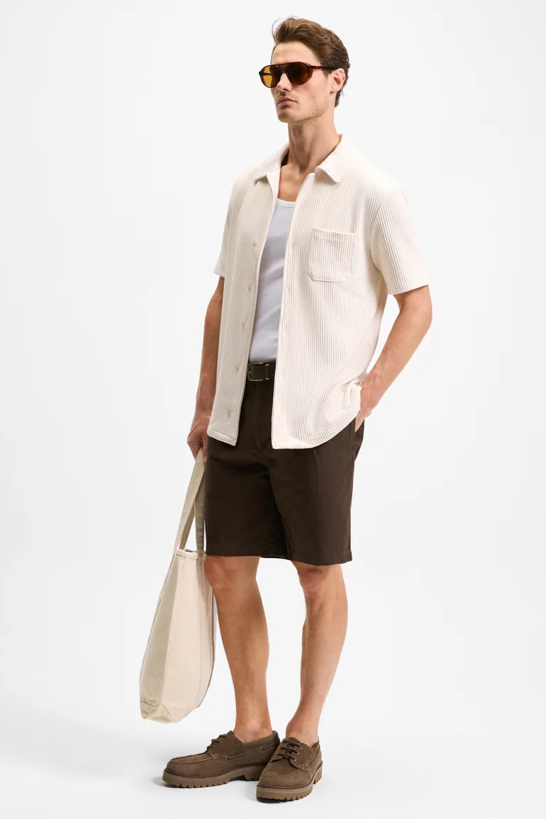 GRIMELANGE ERMANO Men Regular Fit Short Sleeve Shirt Collar Buttoned Cream Shirt - 3