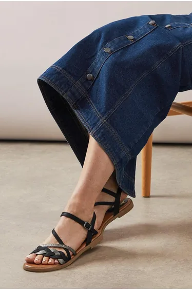 Good For The Sole: Frankie Mix Material Plait Detail Flat Sandals