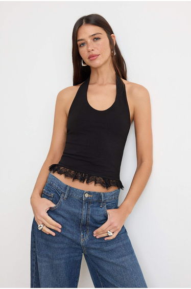 Black Fitted/Bodycon Halter Neck Sleeveless Soft Touch Knitted Blouse