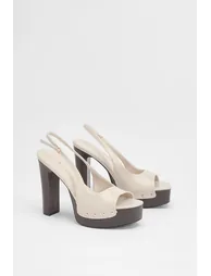 Katrina Faux Leather Slingback Wood Effect High Heeled Mules