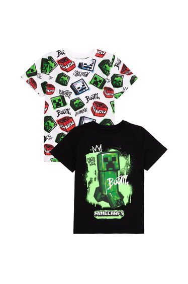 Minecraft Childrens/Kids Creeper T-Shirt (Pack of 2) - White/Black