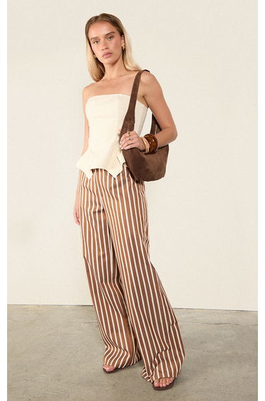 Chestnut Cotton Striped Straight Leg Trousers