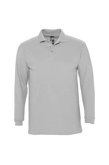 SOLS Mens Winter II Long Sleeve Pique Cotton Polo Shirt - Grey Marl