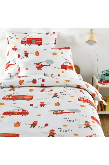 Pompier Bis Child's Duvet Cover in 30% Recycled Cotton with Firefighters Print