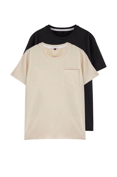 Black-Beige 2-Pack Boy 100% Cotton Basic Short Sleeve Knitted T-Shirt