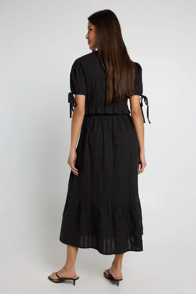 فستان بوهو أسود ميداكسي على شكل حرف A - 1