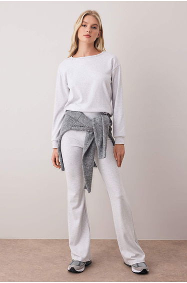 Gray Melange Knitted Bottom - Top Set