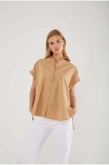 Mixray Short Sleeve Oversize Poplin Buttoned Shirt