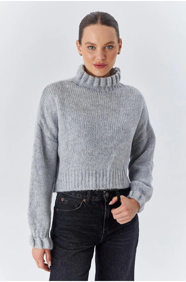 Mixray Thick Turtleneck Textured Crop Sweater