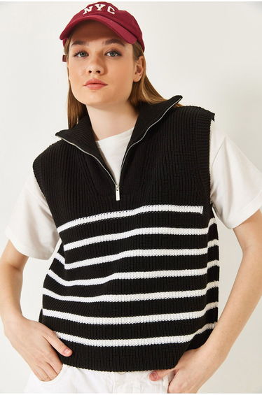 LUCCI Striped Knitwear Sweater Vest with Zipper Collar