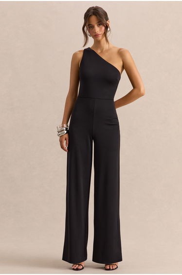 Emoria | Black High-Neck Jumpsuit With One Long-Sleeve