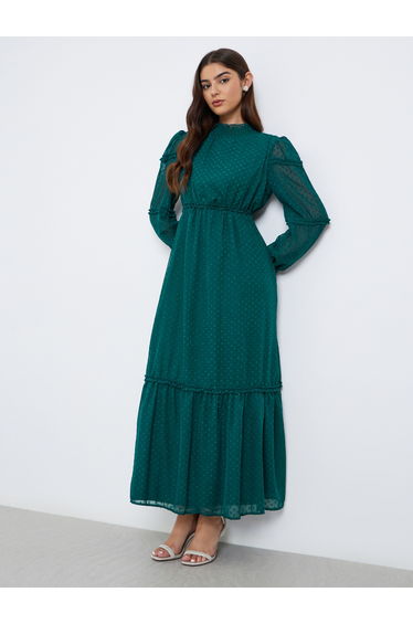 Textured Dobby Ruffled Hem Maxi Dress