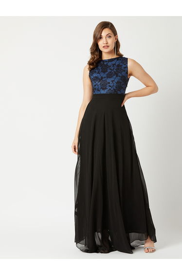 Lace Yoke Sleeveless A-Line Maxi Dress