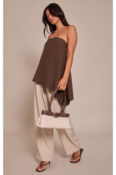 Chocolate Woven Bandeau Asymmetric Hem Long Top