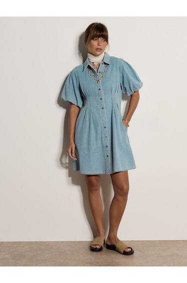 Cotton Denim Shirt Mini Dress